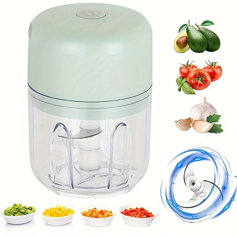 [1pc Electric Garlic Chopper] 1pc Portable USB Rechargeable Electric Garlic Chopper, Stainless Steel Blade, 250ml Capacity | Suitable for Kitchen, Picnic, Chopping Onion, Chili, Celery, Ginger