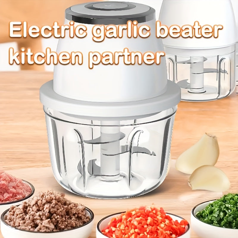 1pc Electric Garlic Beater, Multifunctional Mincer, Healthy Material, Three-layer Knife Post, Usb Charging, Multi-purpose Machine, Detachable Cleaning, Suitable For Making Seasoning Dip In The Kitchen, Home Cooking, Etc.