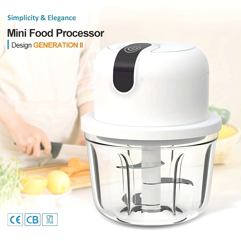 [USB Rechargeable Mini Food Processor] 11.83oz Mini Electric Food Processor - USB Rechargeable, Multi-functional, Durable Plastic - Garlic Mincer Meat Grinder for Pepper, Nuts, Meat Grinding, Lithium Battery 18650 Series