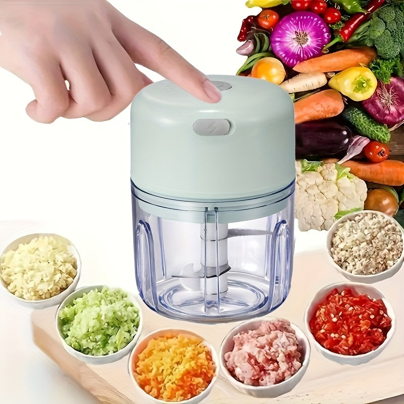 [1pc Electric Garlic Chopper] 1pc Portable USB Rechargeable Electric Garlic Chopper, Stainless Steel Blade, 250ml Capacity | Suitable for Kitchen, Picnic, Chopping Onion, Chili, Celery, Ginger