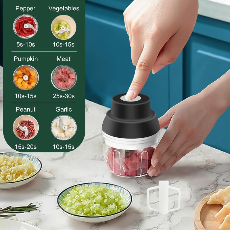 1-Touch Electric Garlic Chopper with USB-Powered Motor & 8.45oz Large Cup - 45W Powerful Mini Food Processor, Safety Lock, 304 Blade & BPA-Free PP Bowl, Compact Portable Design with Ergonomic Handle & One-Touch Operation for Garlic, Onion, Ginger, Chili,