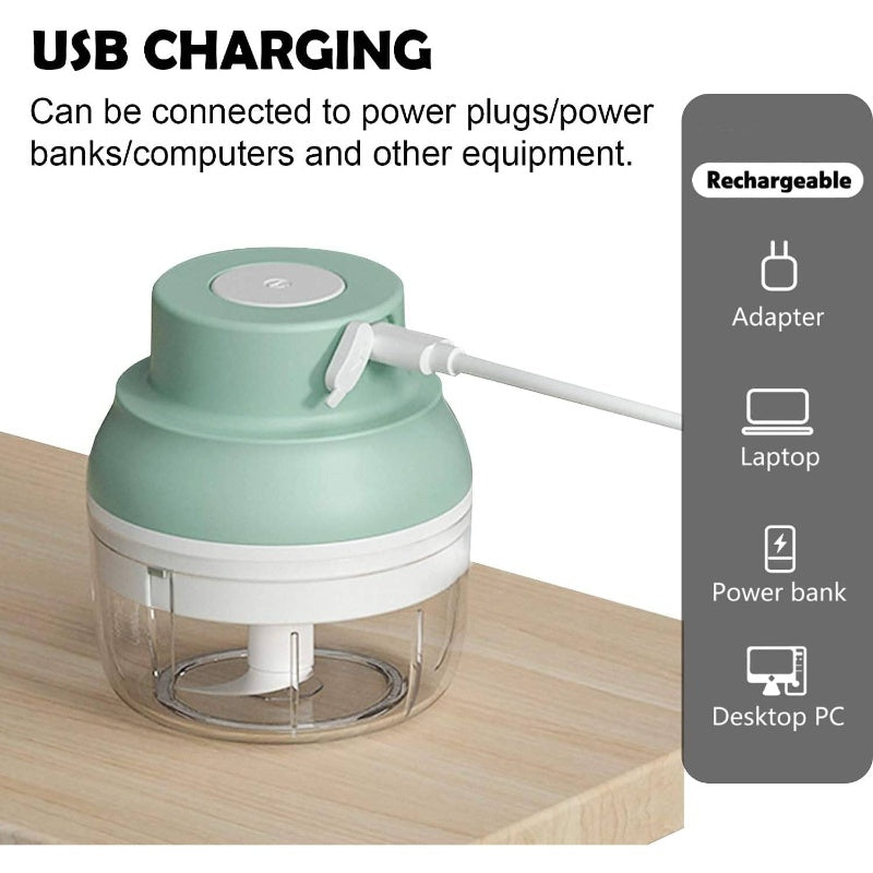 Kenpiko Powerful Rechargeable Garlic Chopper with 8.45oz/3.38oz Bowl, 2 Stainless Steel Blades, Waterproof & BPA-Free, Semi-Automatic Operation, Cordless Design with USB-Powered Motor for Chopping Garlic, Onion, Herb, Nut, Seed - Compact & Easy-Clean