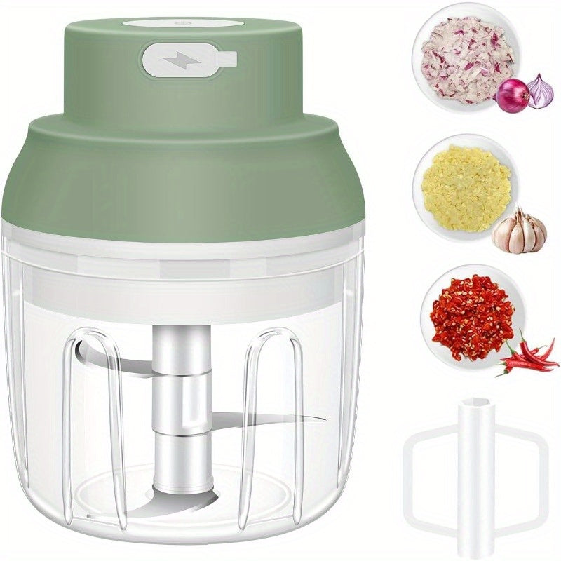 1-Touch Electric Garlic Chopper with USB-Powered Motor & 8.45oz Large Cup - 45W Powerful Mini Food Processor, Safety Lock, 304 Blade & BPA-Free PP Bowl, Compact Portable Design with Ergonomic Handle & One-Touch Operation for Garlic, Onion, Ginger, Chili,