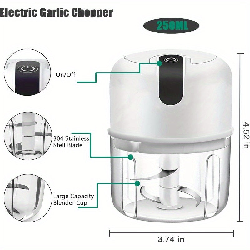 8.45oz Electric Garlic Chopper, a Compact And Portable Vegetable Grinder, Perfect for Chopping Garlic, Onions, And Blending Various Foods Like Ginger, Chili, And Meat., Food Processor Electric, Electric Food Chopper, Food Processor For Kitchen, Mini Food