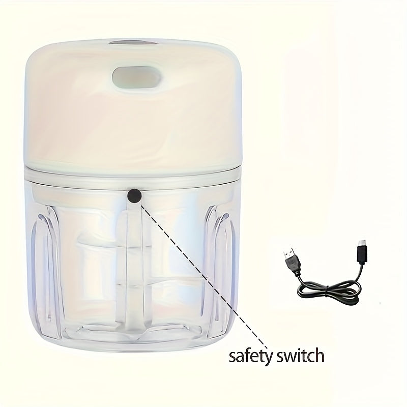 [1pc Electric Garlic Chopper] 1pc Portable USB Rechargeable Electric Garlic Chopper, Stainless Steel Blade, 250ml Capacity | Suitable for Kitchen, Picnic, Chopping Onion, Chili, Celery, Ginger