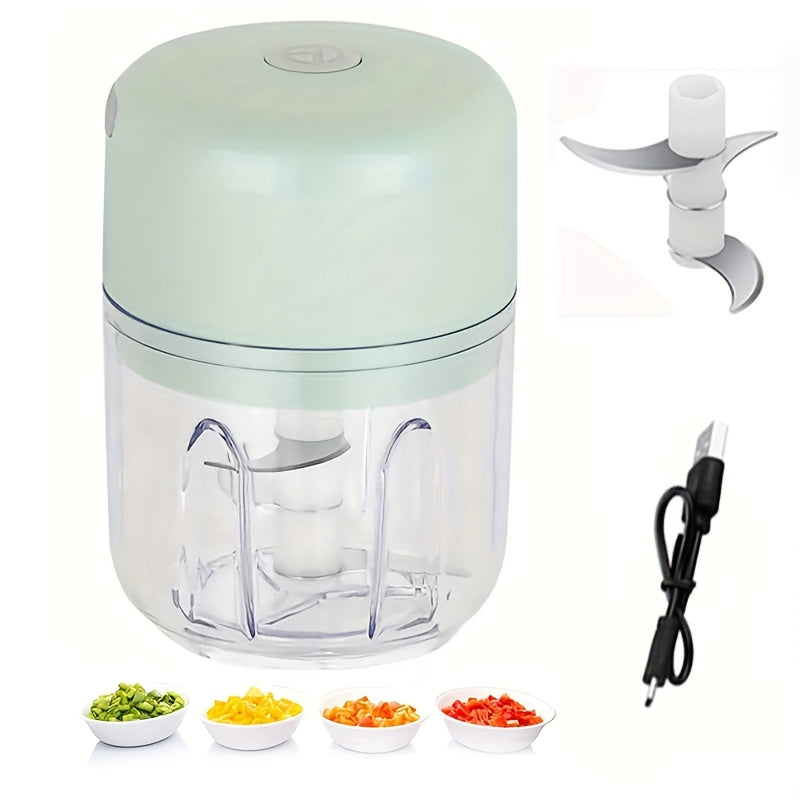 [1pc Electric Garlic Chopper] 1pc Portable USB Rechargeable Electric Garlic Chopper, Stainless Steel Blade, 250ml Capacity | Suitable for Kitchen, Picnic, Chopping Onion, Chili, Celery, Ginger