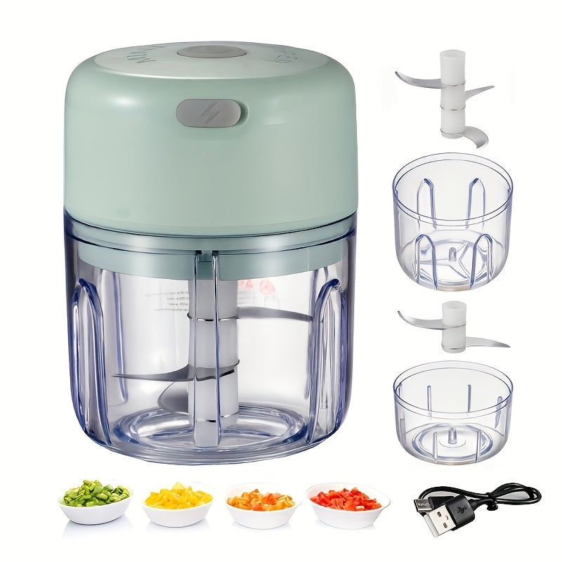 [1pc Electric Garlic Chopper] 1pc Portable USB Rechargeable Electric Garlic Chopper, Stainless Steel Blade, 250ml Capacity | Suitable for Kitchen, Picnic, Chopping Onion, Chili, Celery, Ginger
