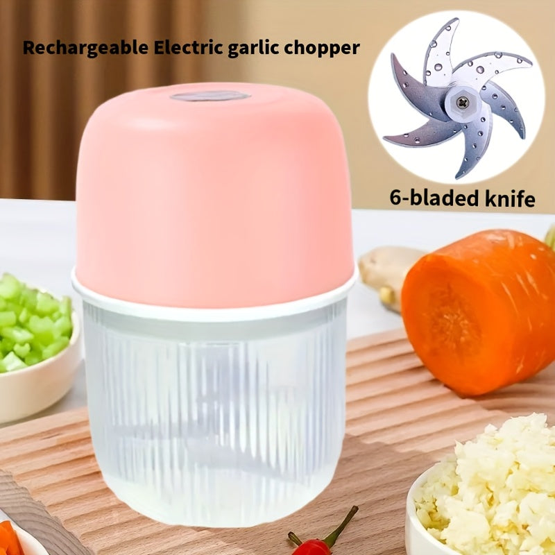 [Electric Garlic Crusher] Powerful USB Rechargeable Electric Garlic Crusher & Masher - 10oz Portable Vegetable Chopper with Transparent Blending Jar, Perfect for Crushing Garlic and More, Kitchen Gadget, Kitchen Tool, Modern Kitchenware, Durable Plastic