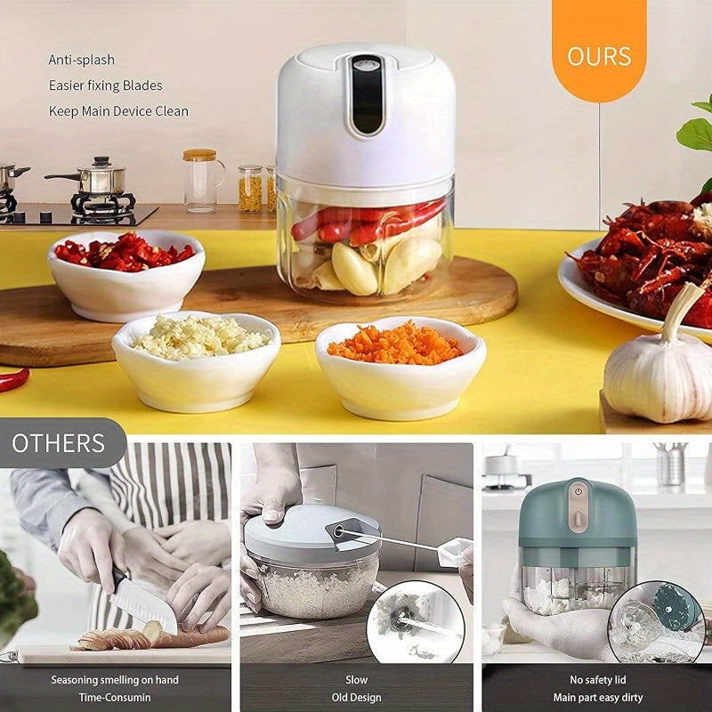 8.45oz Electric Garlic Chopper, a Compact And Portable Vegetable Grinder, Perfect for Chopping Garlic, Onions, And Blending Various Foods Like Ginger, Chili, And Meat., Food Processor Electric, Electric Food Chopper, Food Processor For Kitchen, Mini Food