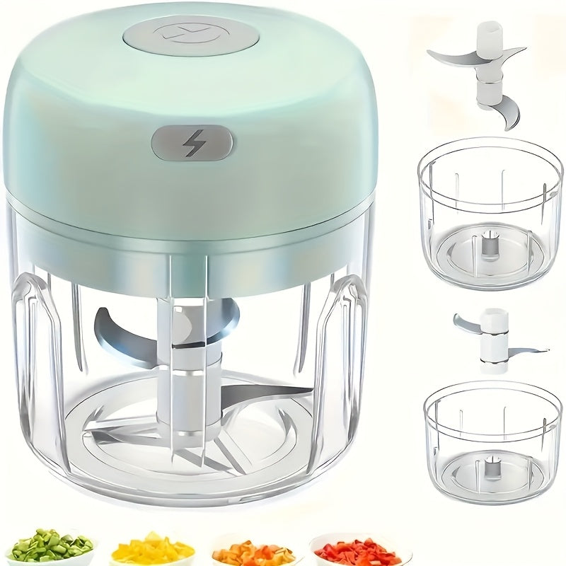 [1pc Electric Garlic Chopper] 1pc Portable USB Rechargeable Electric Garlic Chopper, Stainless Steel Blade, 250ml Capacity | Suitable for Kitchen, Picnic, Chopping Onion, Chili, Celery, Ginger