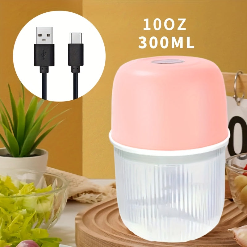 [Electric Garlic Crusher] Powerful USB Rechargeable Electric Garlic Crusher & Masher - 10oz Portable Vegetable Chopper with Transparent Blending Jar, Perfect for Crushing Garlic and More, Kitchen Gadget, Kitchen Tool, Modern Kitchenware, Durable Plastic