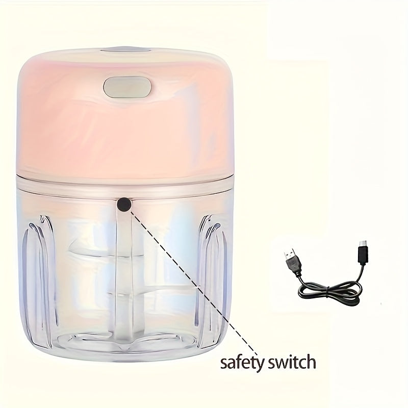 [1pc Electric Garlic Chopper] 1pc Portable USB Rechargeable Electric Garlic Chopper, Stainless Steel Blade, 250ml Capacity | Suitable for Kitchen, Picnic, Chopping Onion, Chili, Celery, Ginger