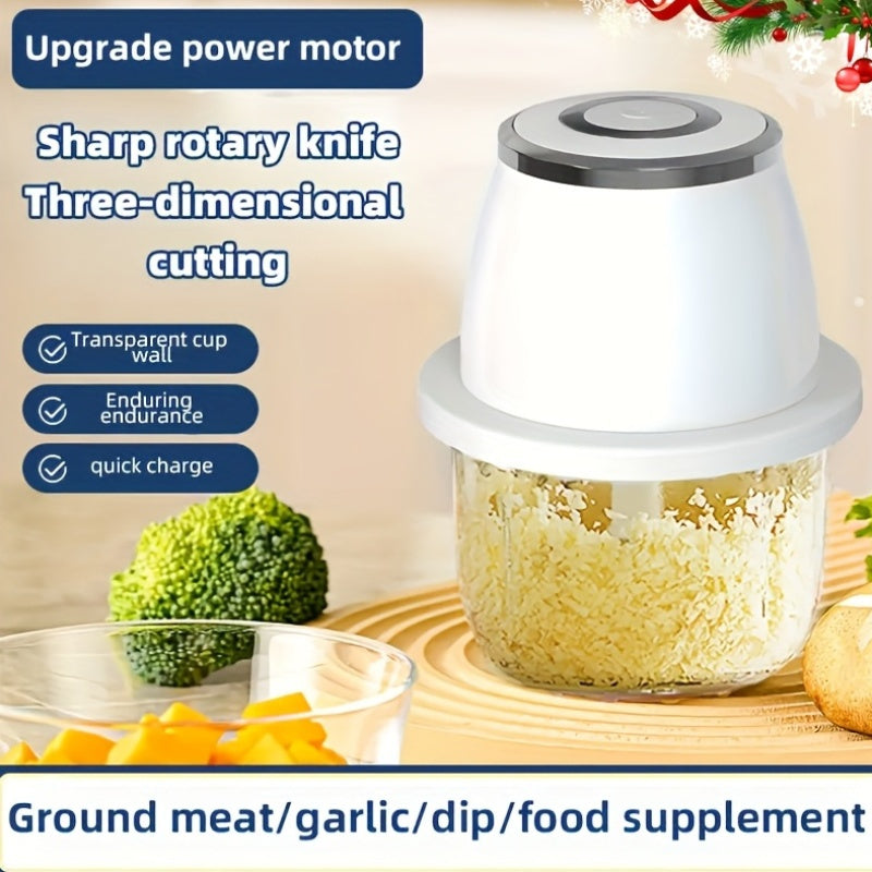 1pc Electric Garlic Beater, Multifunctional Mincer, Healthy Material, Three-layer Knife Post, Usb Charging, Multi-purpose Machine, Detachable Cleaning, Suitable For Making Seasoning Dip In The Kitchen, Home Cooking, Etc.