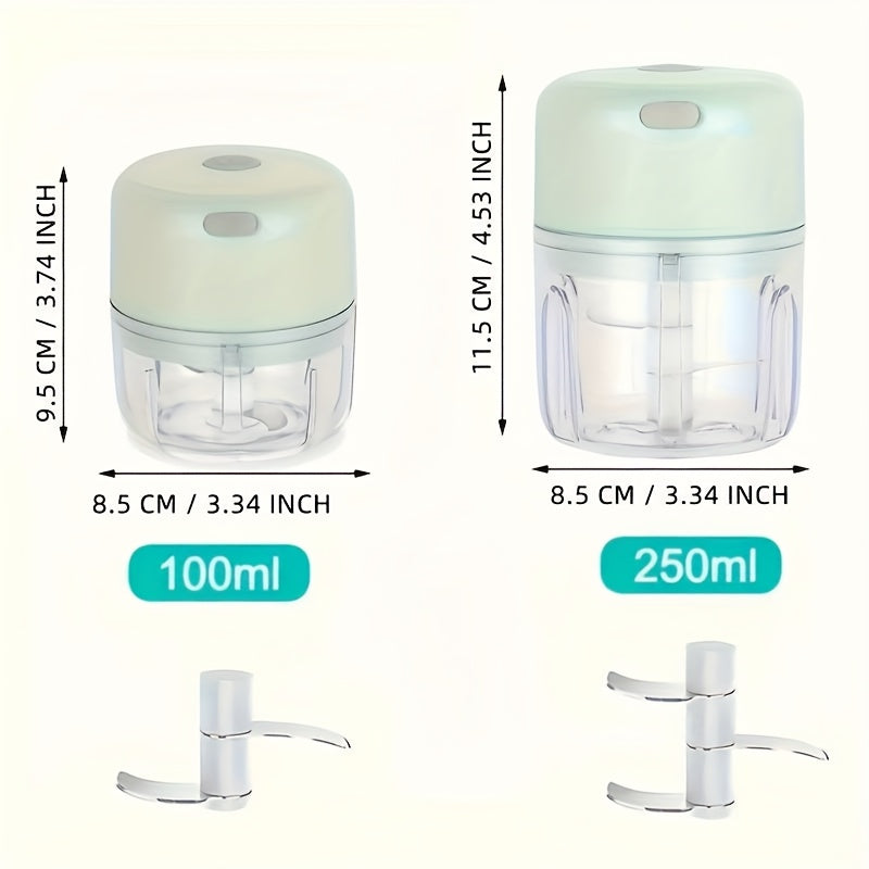 [1pc Electric Garlic Chopper] 1pc Portable USB Rechargeable Electric Garlic Chopper, Stainless Steel Blade, 250ml Capacity | Suitable for Kitchen, Picnic, Chopping Onion, Chili, Celery, Ginger