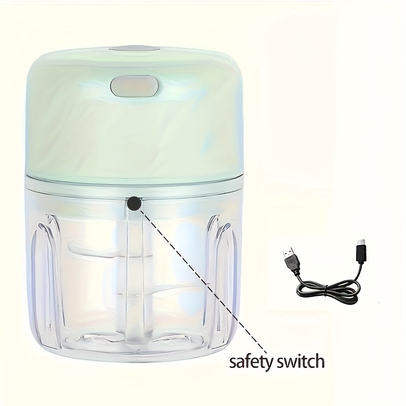 [1pc Electric Garlic Chopper] 1pc Portable USB Rechargeable Electric Garlic Chopper, Stainless Steel Blade, 250ml Capacity | Suitable for Kitchen, Picnic, Chopping Onion, Chili, Celery, Ginger