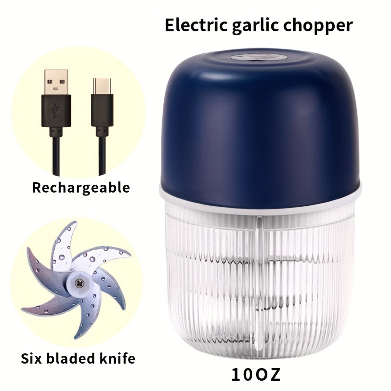 [Electric Garlic Crusher] Powerful USB Rechargeable Electric Garlic Crusher & Masher - 10oz Portable Vegetable Chopper with Transparent Blending Jar, Perfect for Crushing Garlic and More, Kitchen Gadget, Kitchen Tool, Modern Kitchenware, Durable Plastic