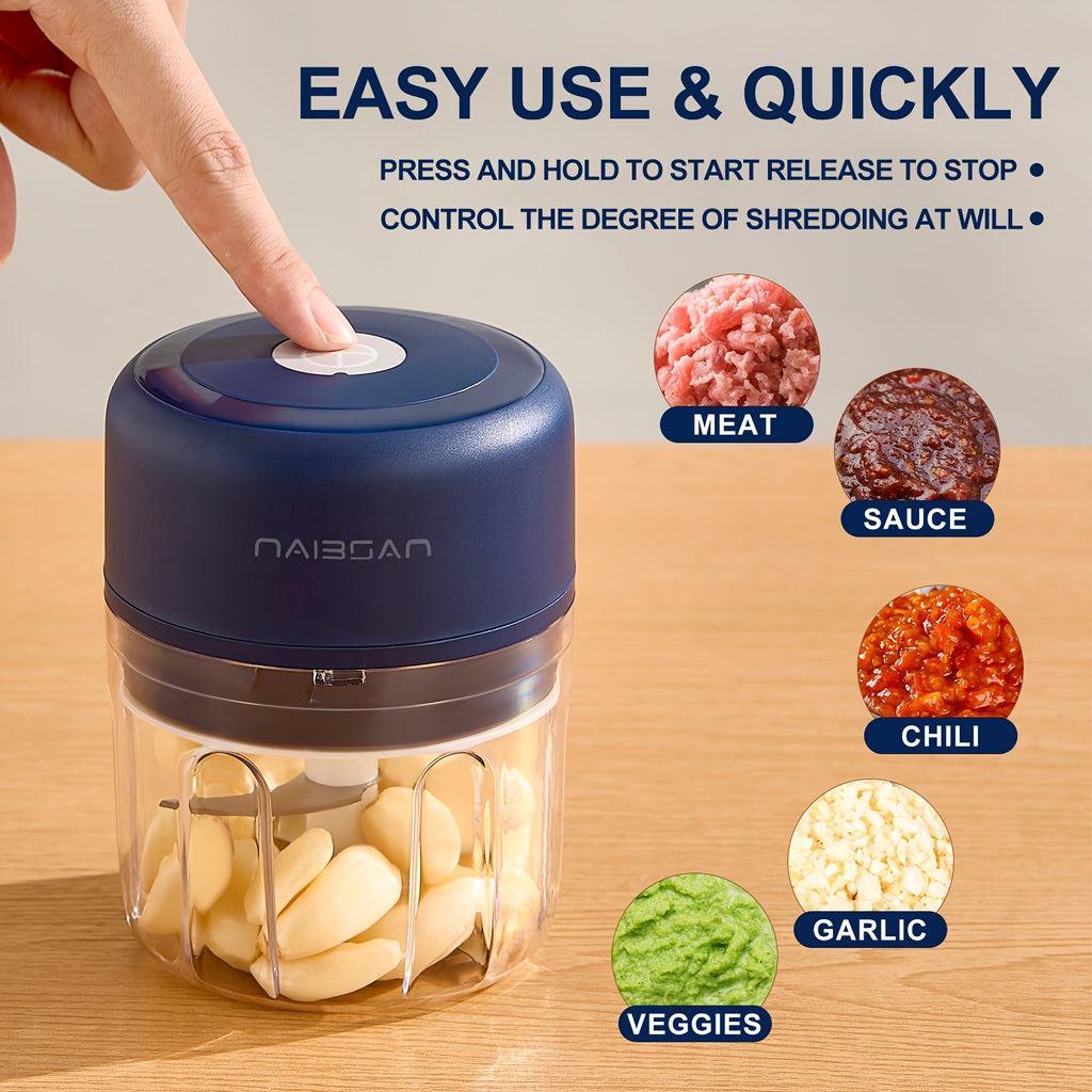 Naibsan Electric Food Shredder - Mini Meat Grinder, Garlic Puree Maker | Portable, 5000rpm, 251ml, USB Charging, Rechargeable Lithium Battery