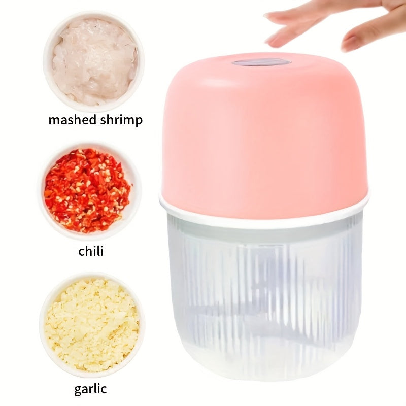 [Electric Garlic Crusher] Powerful USB Rechargeable Electric Garlic Crusher & Masher - 10oz Portable Vegetable Chopper with Transparent Blending Jar, Perfect for Crushing Garlic and More, Kitchen Gadget, Kitchen Tool, Modern Kitchenware, Durable Plastic