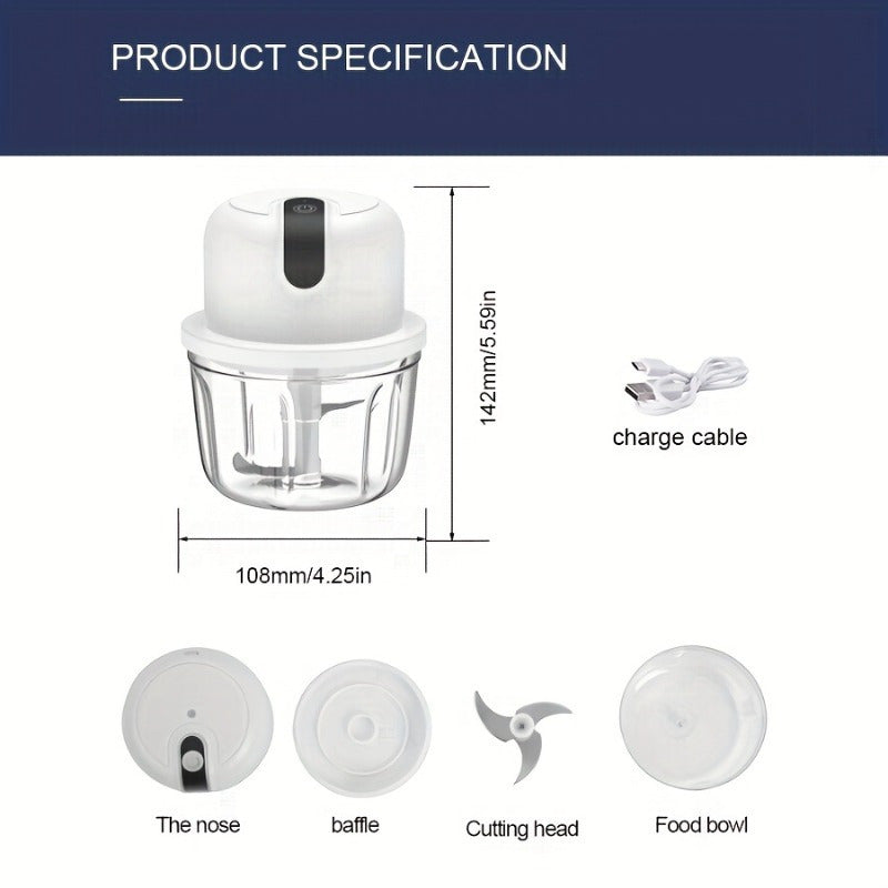 [USB Rechargeable Mini Food Processor] 11.83oz Mini Electric Food Processor - USB Rechargeable, Multi-functional, Durable Plastic - Garlic Mincer Meat Grinder for Pepper, Nuts, Meat Grinding, Lithium Battery 18650 Series