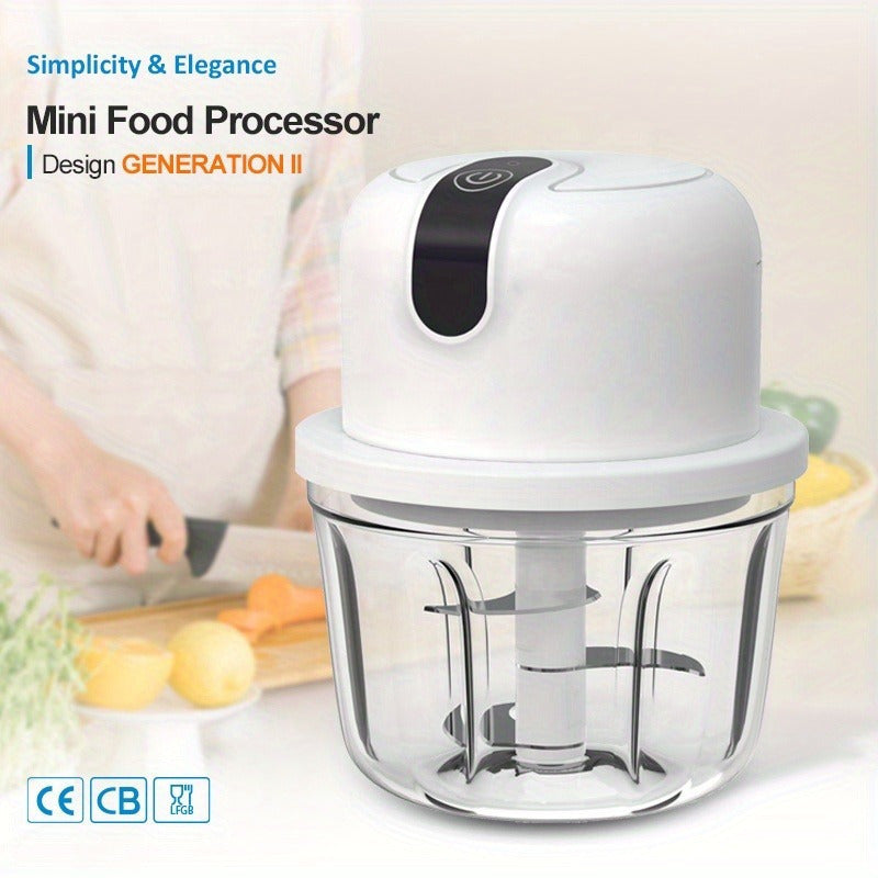 [USB Rechargeable Mini Food Processor] 11.83oz Mini Electric Food Processor - USB Rechargeable, Multi-functional, Durable Plastic - Garlic Mincer Meat Grinder for Pepper, Nuts, Meat Grinding, Lithium Battery 18650 Series