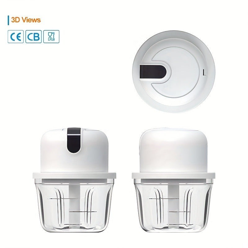 [USB Rechargeable Mini Food Processor] 11.83oz Mini Electric Food Processor - USB Rechargeable, Multi-functional, Durable Plastic - Garlic Mincer Meat Grinder for Pepper, Nuts, Meat Grinding, Lithium Battery 18650 Series