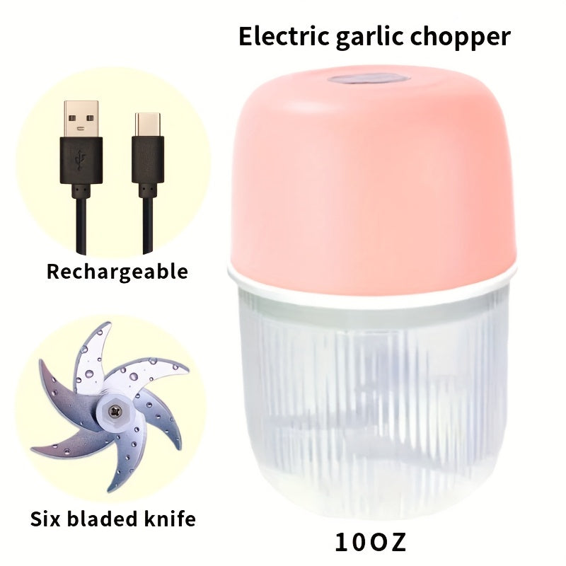 [Electric Garlic Crusher] Powerful USB Rechargeable Electric Garlic Crusher & Masher - 10oz Portable Vegetable Chopper with Transparent Blending Jar, Perfect for Crushing Garlic and More, Kitchen Gadget, Kitchen Tool, Modern Kitchenware, Durable Plastic