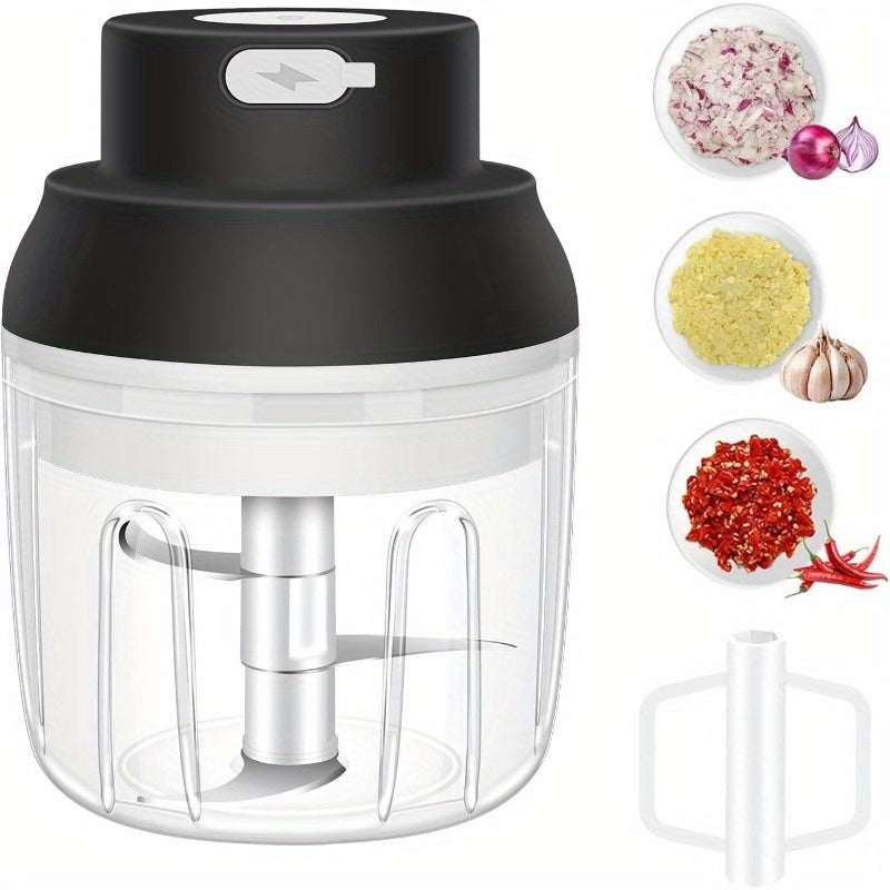1-Touch Electric Garlic Chopper with USB-Powered Motor & 8.45oz Large Cup - 45W Powerful Mini Food Processor, Safety Lock, 304 Blade & BPA-Free PP Bowl, Compact Portable Design with Ergonomic Handle & One-Touch Operation for Garlic, Onion, Ginger, Chili,