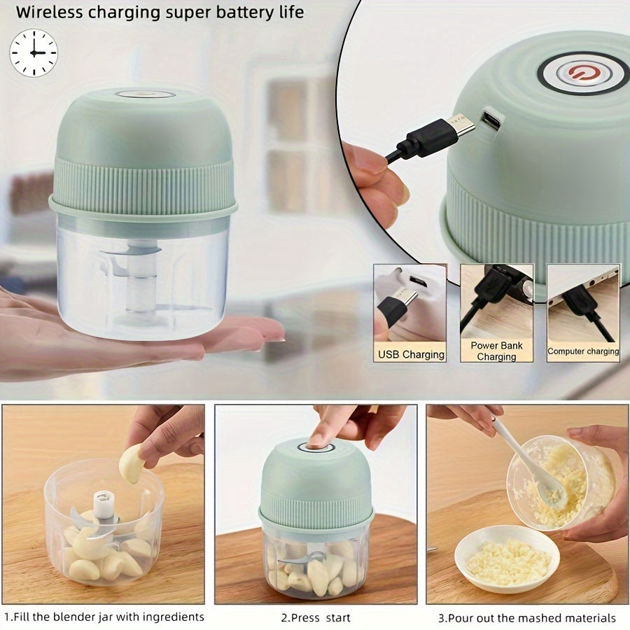 Mini Electric Garlic Chopper, 250ml Rechargeable Meat Grinder, 3600RPM Mini Chopper with Safety Switch, USB Charging, Round Shape, for Ginger, Vegetables, and Meat Grinding