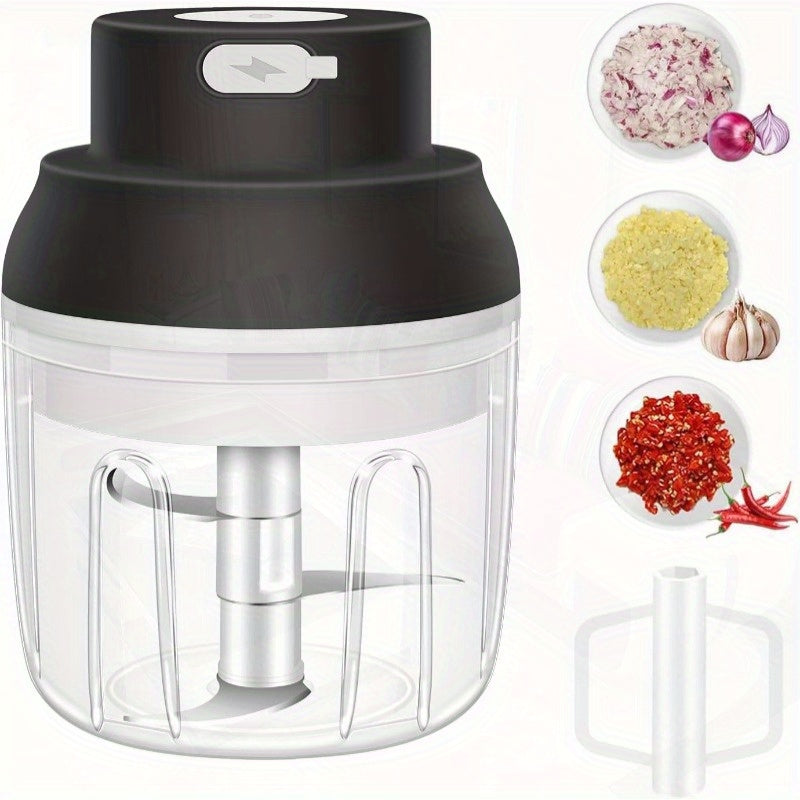 1-Touch Electric Garlic Chopper with USB-Powered Motor & 8.45oz Large Cup - 45W Powerful Mini Food Processor, Safety Lock, 304 Blade & BPA-Free PP Bowl, Compact Portable Design with Ergonomic Handle & One-Touch Operation for Garlic, Onion, Ginger, Chili,