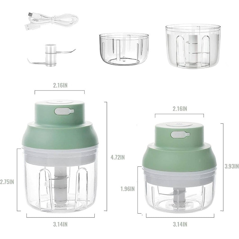 Kenpiko Powerful Rechargeable Garlic Chopper with 8.45oz/3.38oz Bowl, 2 Stainless Steel Blades, Waterproof & BPA-Free, Semi-Automatic Operation, Cordless Design with USB-Powered Motor for Chopping Garlic, Onion, Herb, Nut, Seed - Compact & Easy-Clean